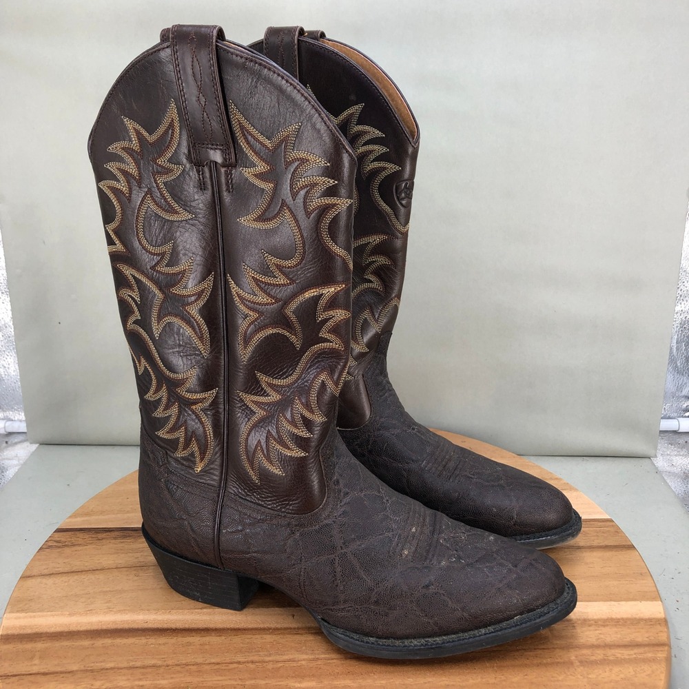 Ariat Roper Mens Cowboy Boots Brown Leather Western Size 8.5 D Pull On Mid Calf